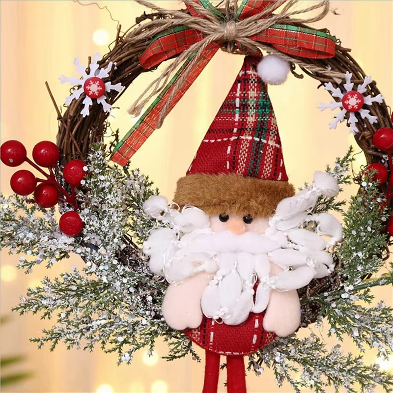 HLZS-3X Artificial Christmas Wreath For Front Door Wall Window Farmhouse Home Decoration, Snowman(Small)