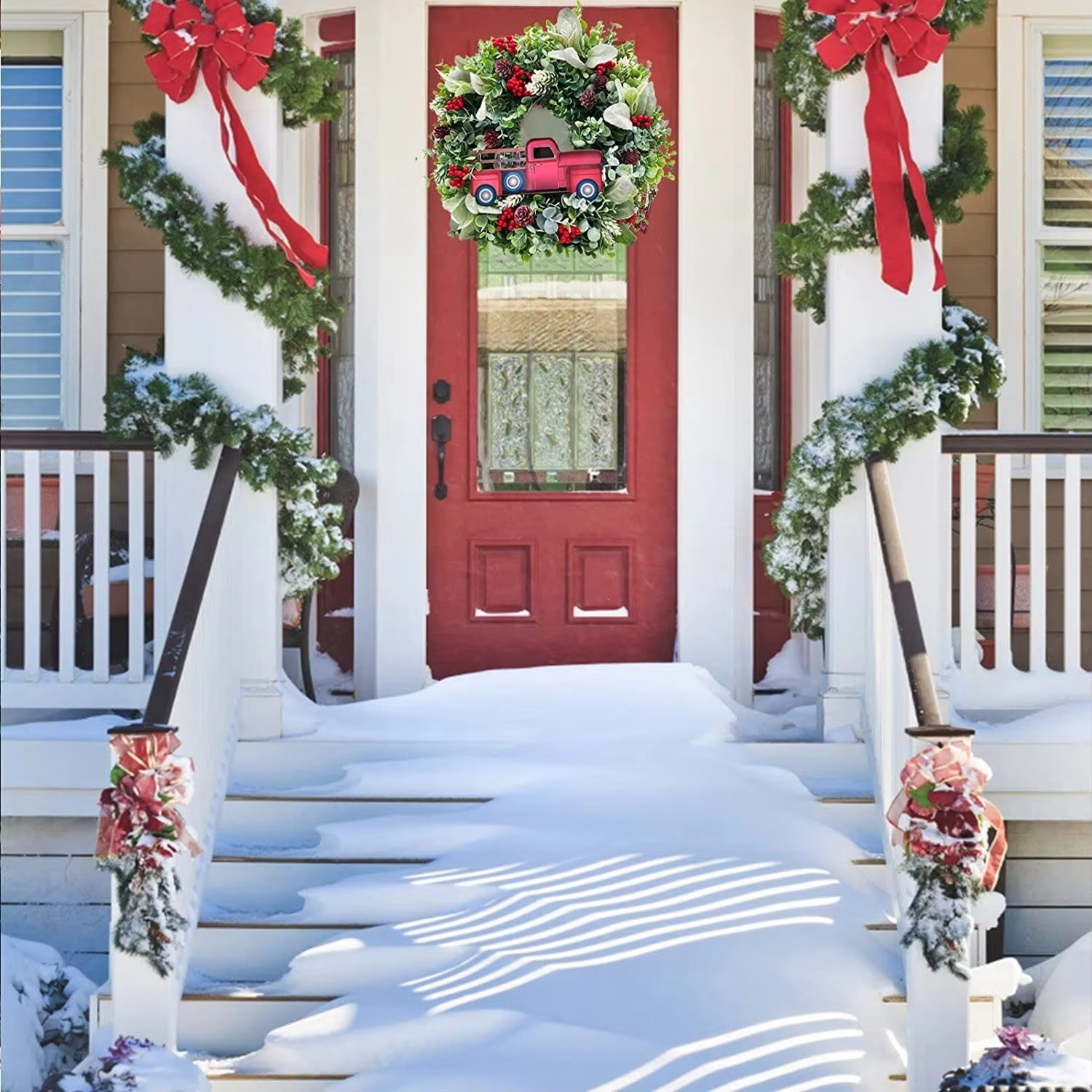 Vintage Truck Berry Fall Wreath For Front Door Vintage Christmas Wreath Holiday Pinecone Wreath Hanging Garland-BAAQ