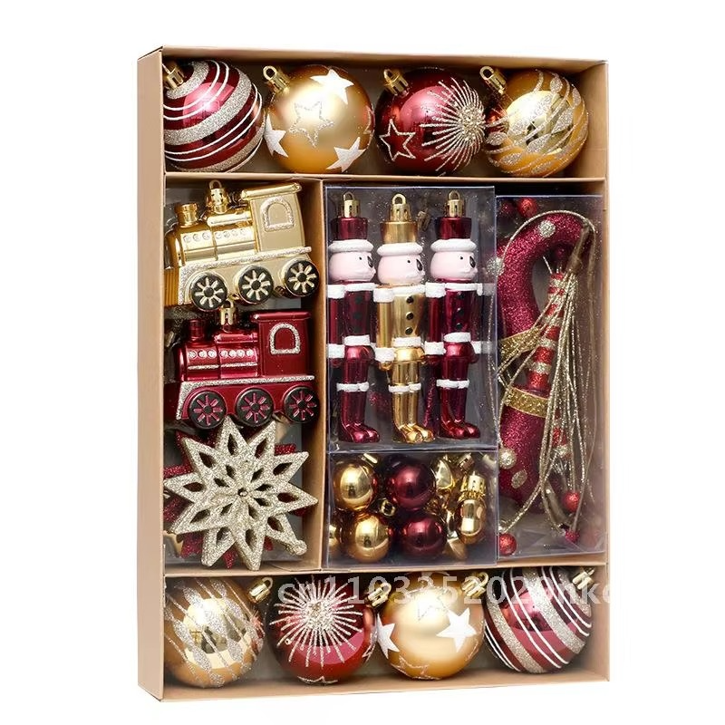 50PCs Wine Gold Painted Christmas Ball Set Modern Minimalist Pendant Decorations for Christmas Tree Various Sizes Plastic
