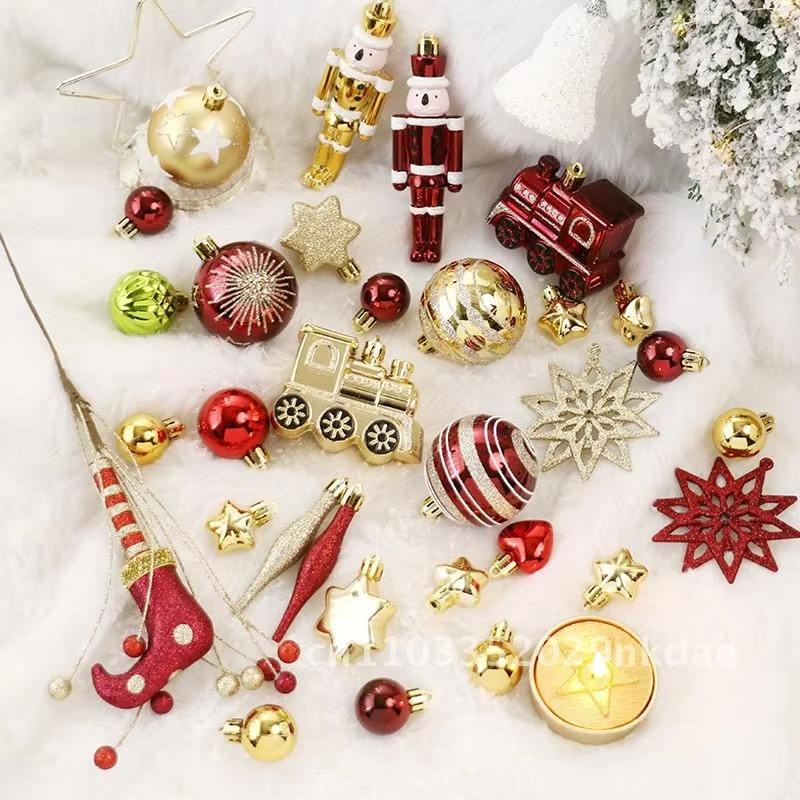 50PCs Wine Gold Painted Christmas Ball Set Modern Minimalist Pendant Decorations for Christmas Tree Various Sizes Plastic