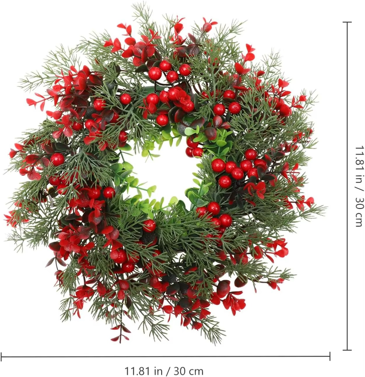 Artificial Christmas Wreath, Green, Decorated with Pine Cones, Berry Clusters, Frosted Branches, Christmas Collection