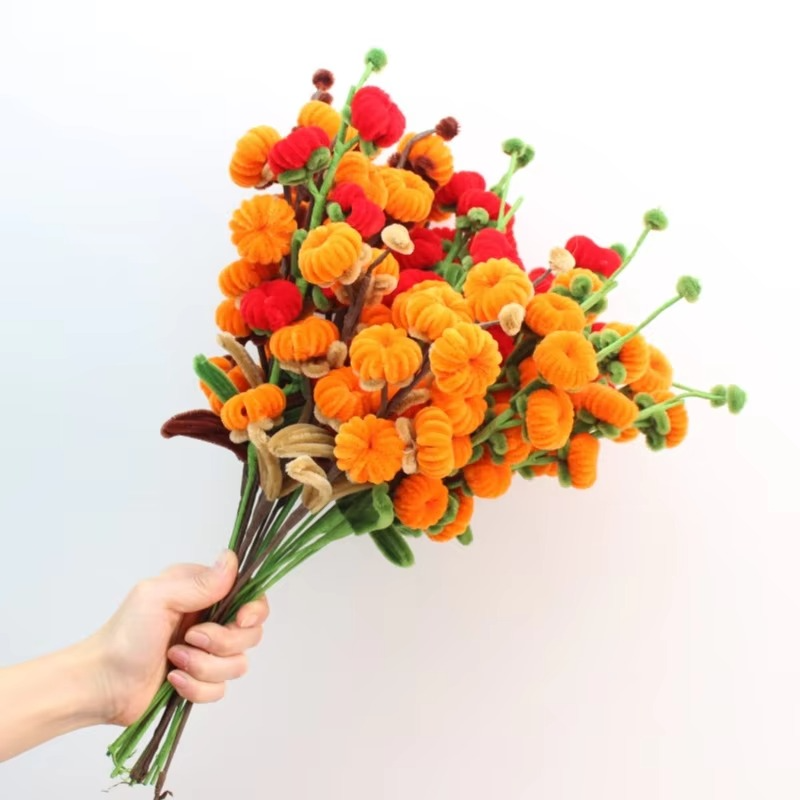 5 pcs / lot DIY handmade pipe cleaners persimmon Ruyi flower bouquet finished Handmade Christmas‘ Day Gifts Home Direction