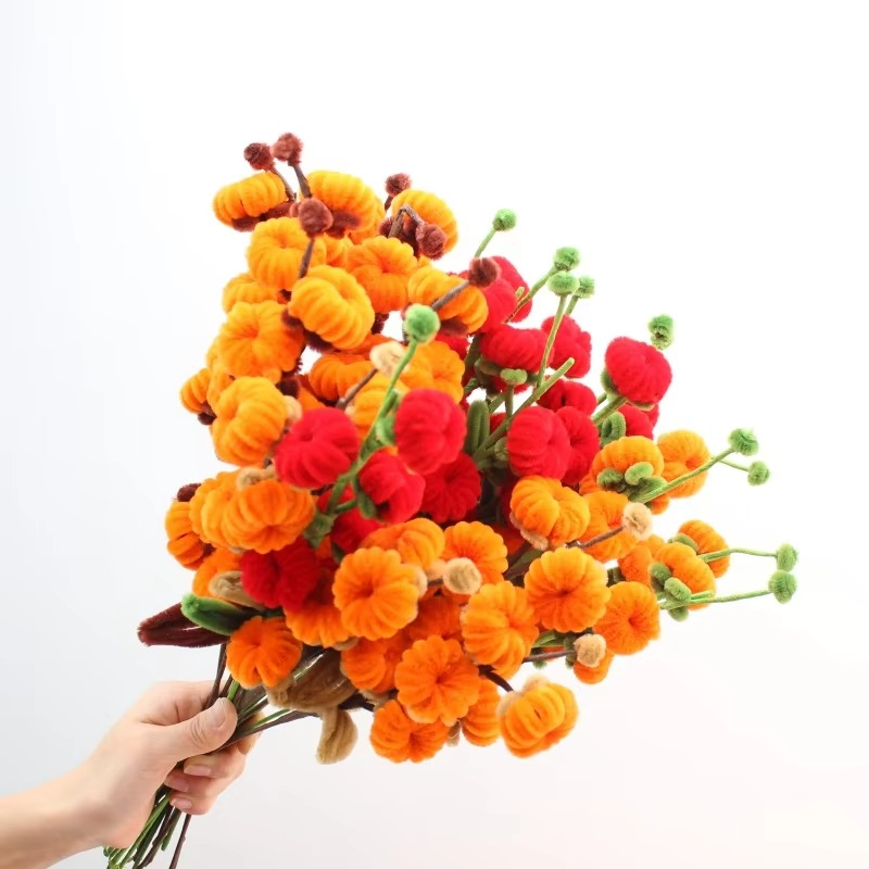 5 pcs / lot DIY handmade pipe cleaners persimmon Ruyi flower bouquet finished Handmade Christmas‘ Day Gifts Home Direction