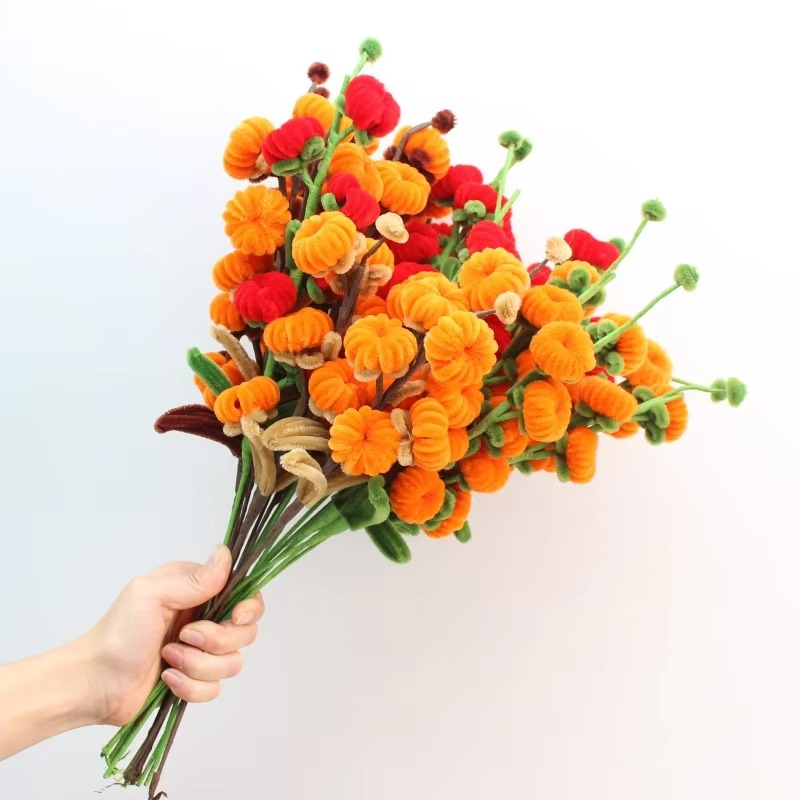 5 pcs / lot DIY handmade pipe cleaners persimmon Ruyi flower bouquet finished Handmade Christmas‘ Day Gifts Home Direction