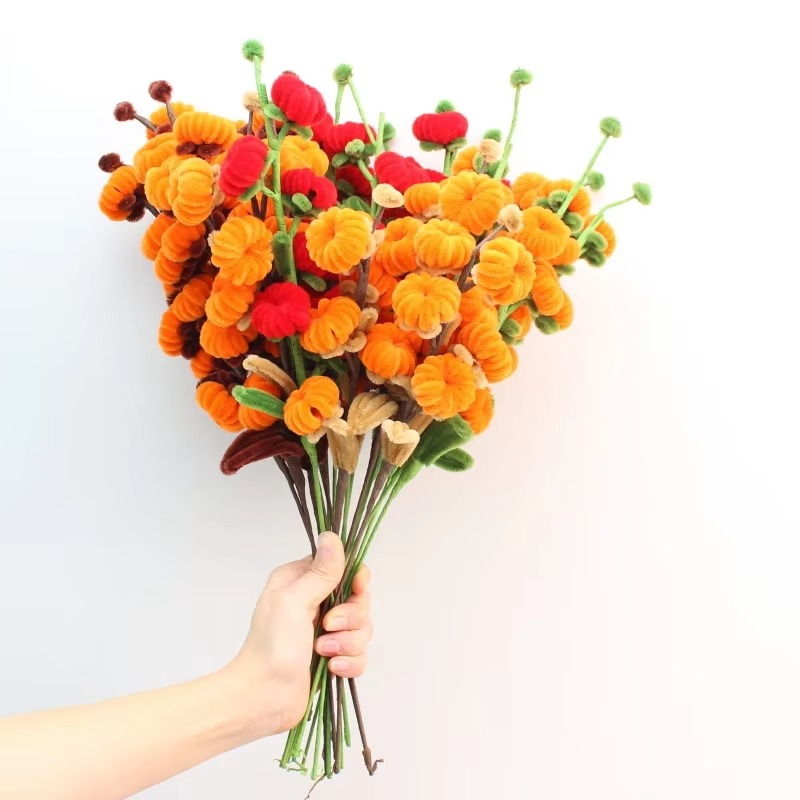5 pcs / lot DIY handmade pipe cleaners persimmon Ruyi flower bouquet finished Handmade Christmas‘ Day Gifts Home Direction