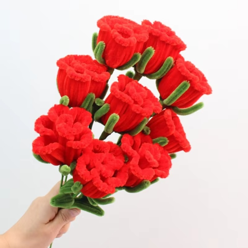 PIPE Bright Red Rose Flower Bouquet Girlfriend Wife Finish Handmade Rose Christmas‘ Day Gifts for Guests DIY Valentine's Day