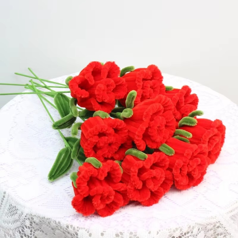 PIPE Bright Red Rose Flower Bouquet Girlfriend Wife Finish Handmade Rose Christmas‘ Day Gifts for Guests DIY Valentine's Day
