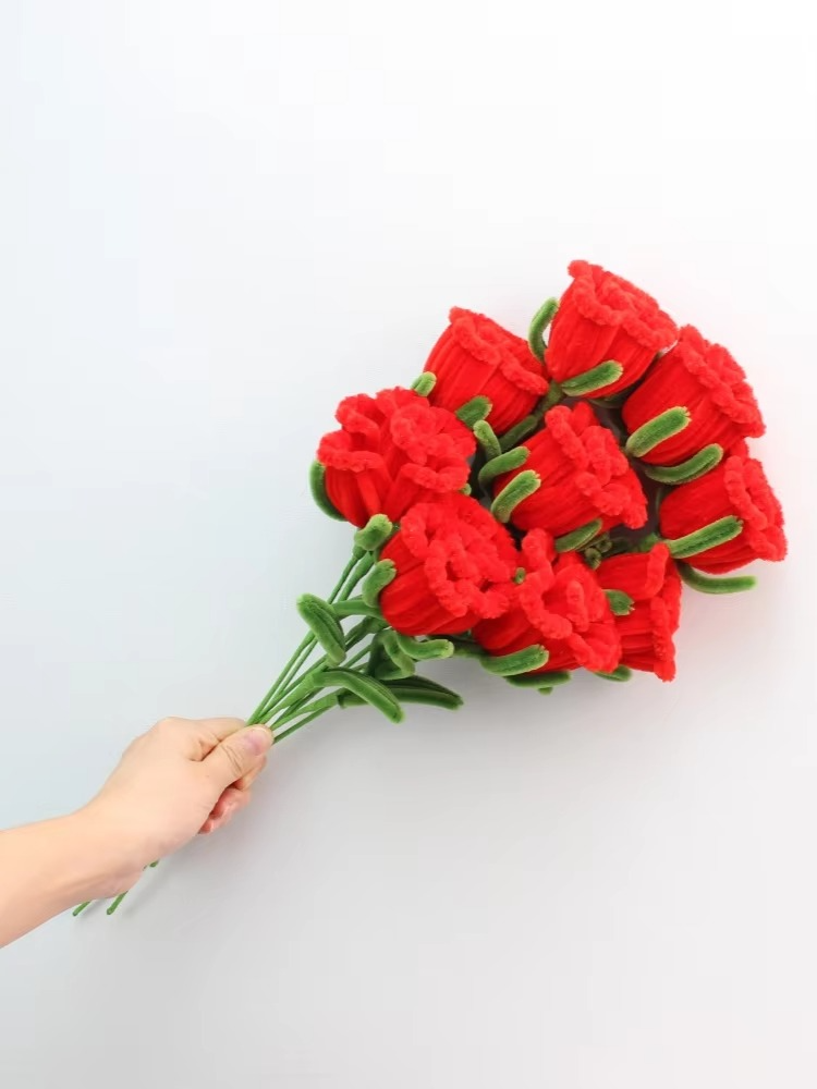 PIPE Bright Red Rose Flower Bouquet Girlfriend Wife Finish Handmade Rose Christmas‘ Day Gifts for Guests DIY Valentine's Day