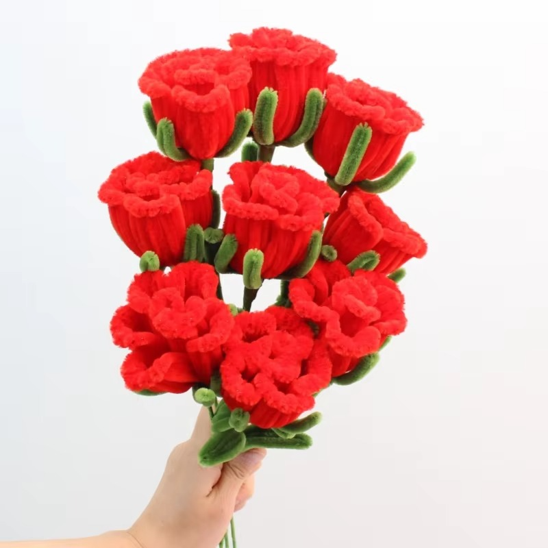 PIPE Bright Red Rose Flower Bouquet Girlfriend Wife Finish Handmade Rose Christmas‘ Day Gifts for Guests DIY Valentine's Day