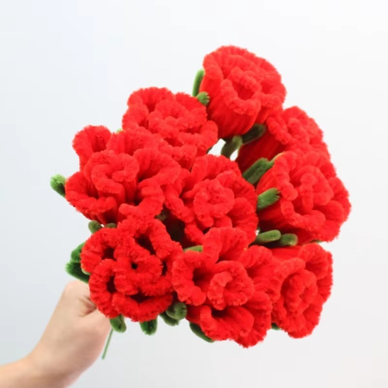 PIPE Bright Red Rose Flower Bouquet Girlfriend Wife Finish Handmade Rose Christmas‘ Day Gifts for Guests DIY Valentine's Day