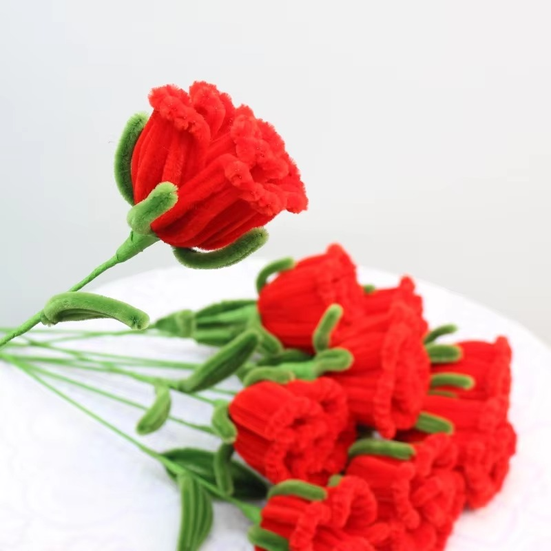 PIPE Bright Red Rose Flower Bouquet Girlfriend Wife Finish Handmade Rose Christmas‘ Day Gifts for Guests DIY Valentine's Day