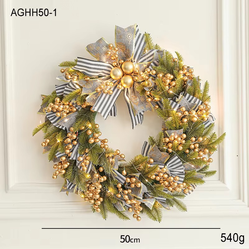 Christmas Wreath with LED Fairy Light Door Hanging Garland Pine for Home Decorations Xmas Party Supplies Happy New Year