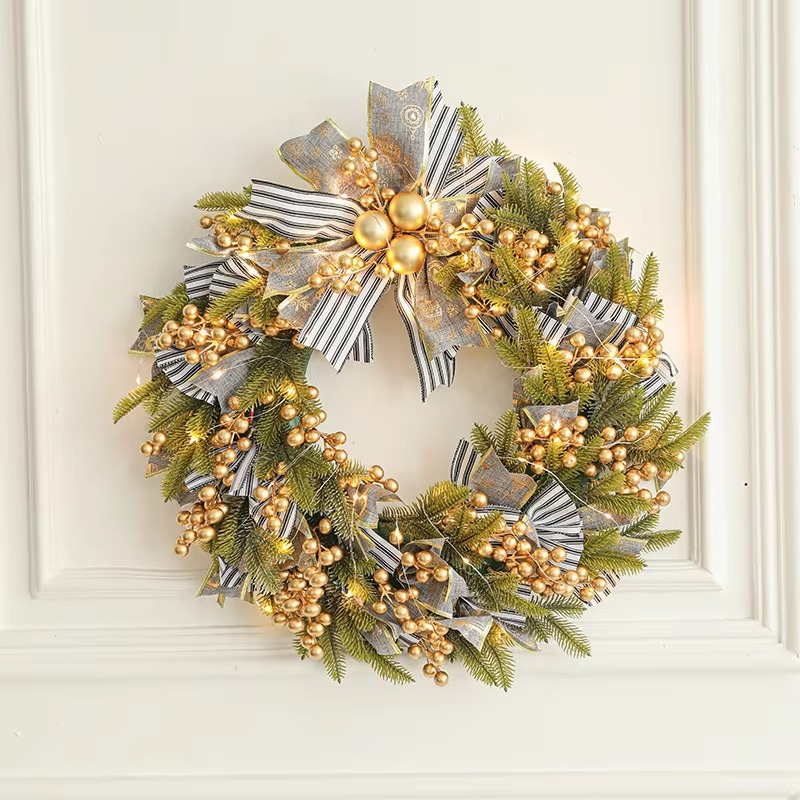 Christmas Wreath with LED Fairy Light Door Hanging Garland Pine for Home Decorations Xmas Party Supplies Happy New Year