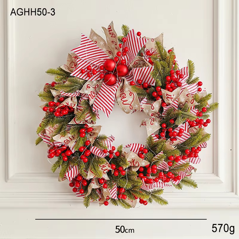 Christmas Wreath with LED Fairy Light Door Hanging Garland Pine for Home Decorations Xmas Party Supplies Happy New Year
