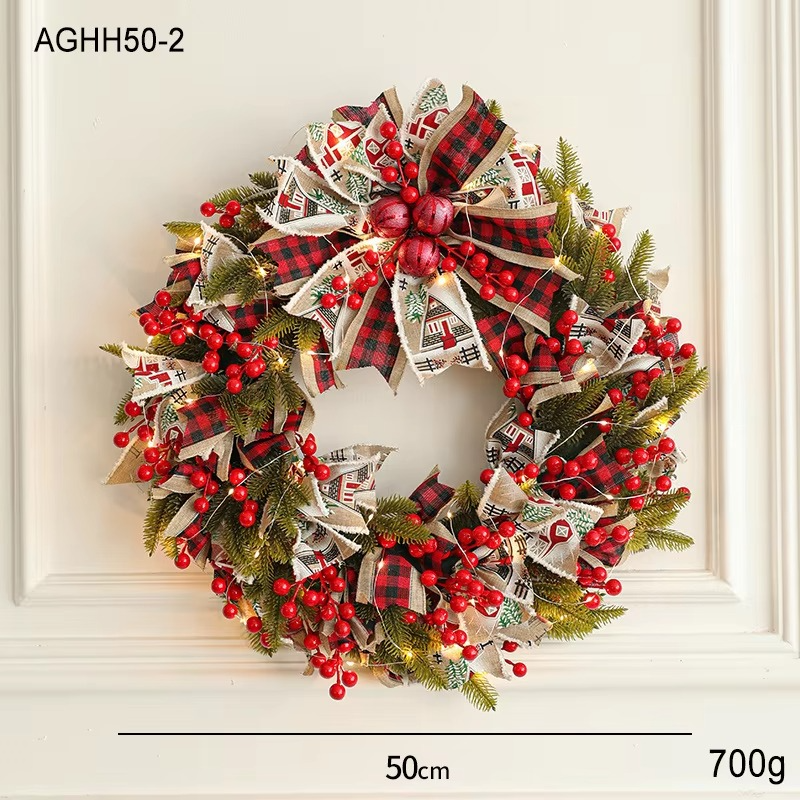 Christmas Wreath with LED Fairy Light Door Hanging Garland Pine for Home Decorations Xmas Party Supplies Happy New Year