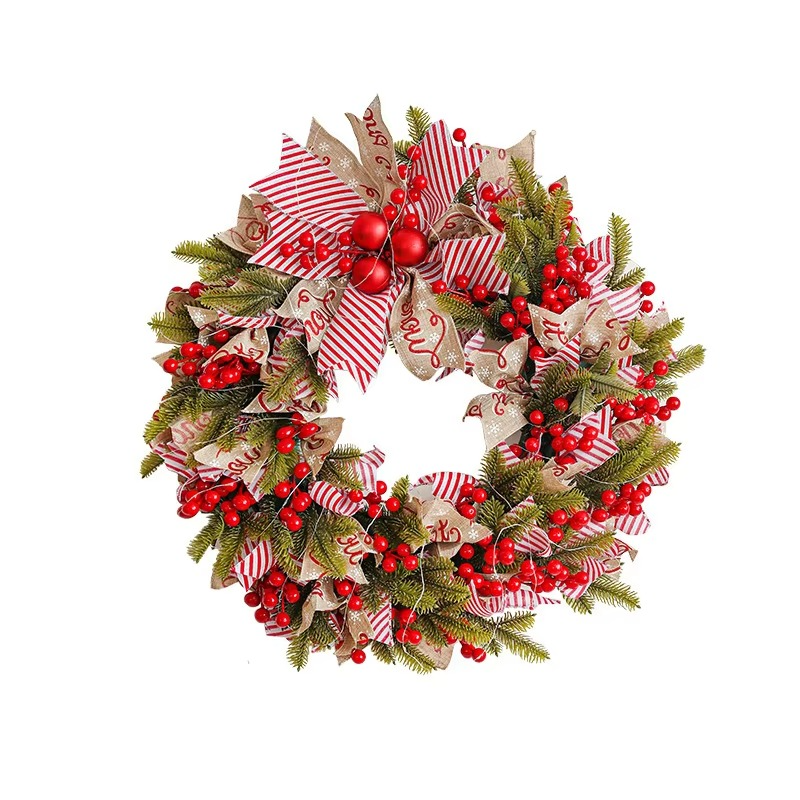 Christmas Wreath with LED Fairy Light Door Hanging Garland Pine for Home Decorations Xmas Party Supplies Happy New Year
