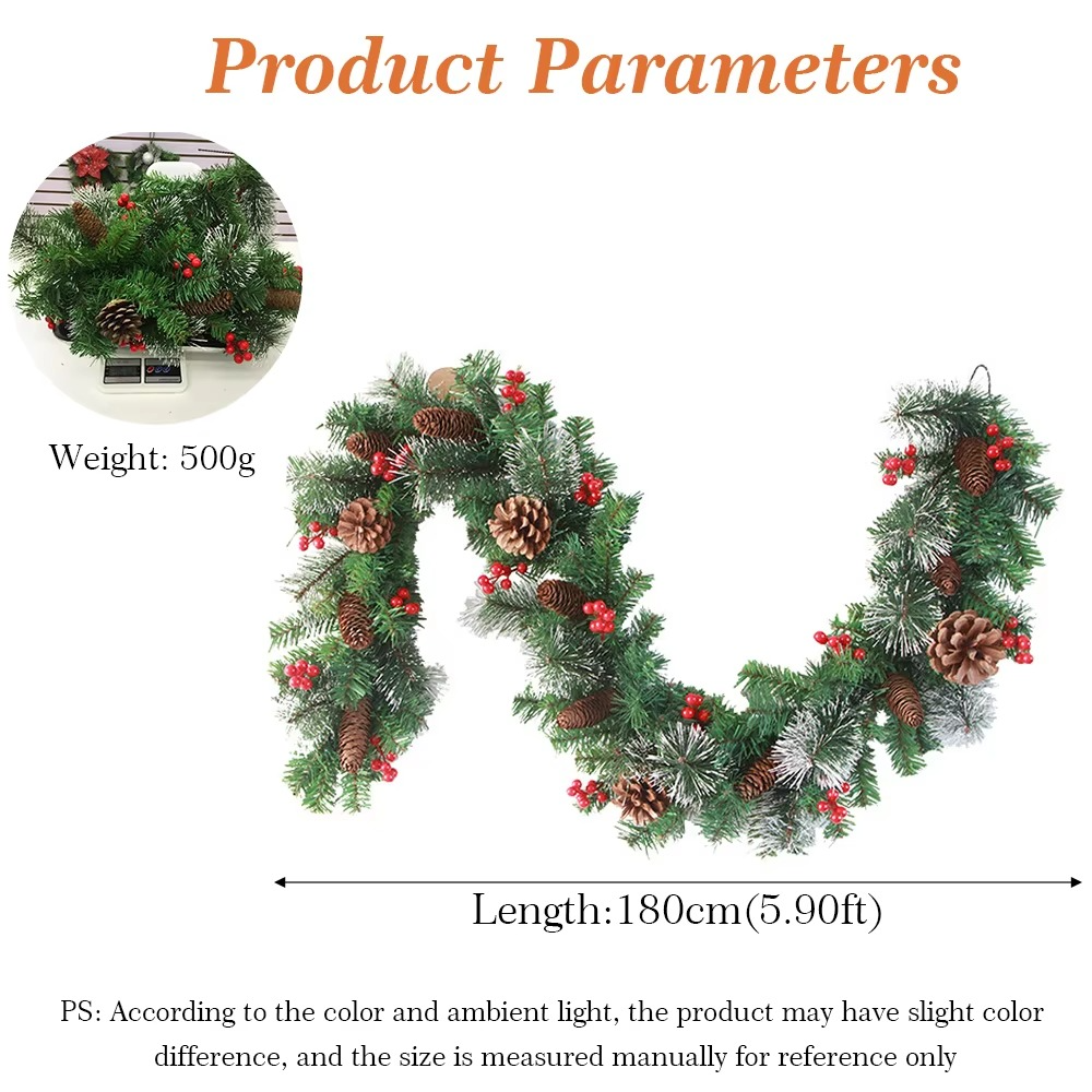 1.8M Christmas Garland Artificial Green Rattan Lights DIY Wreath Xmas Decorations Mantel Fireplace Stairs Wall Door Table Decor
