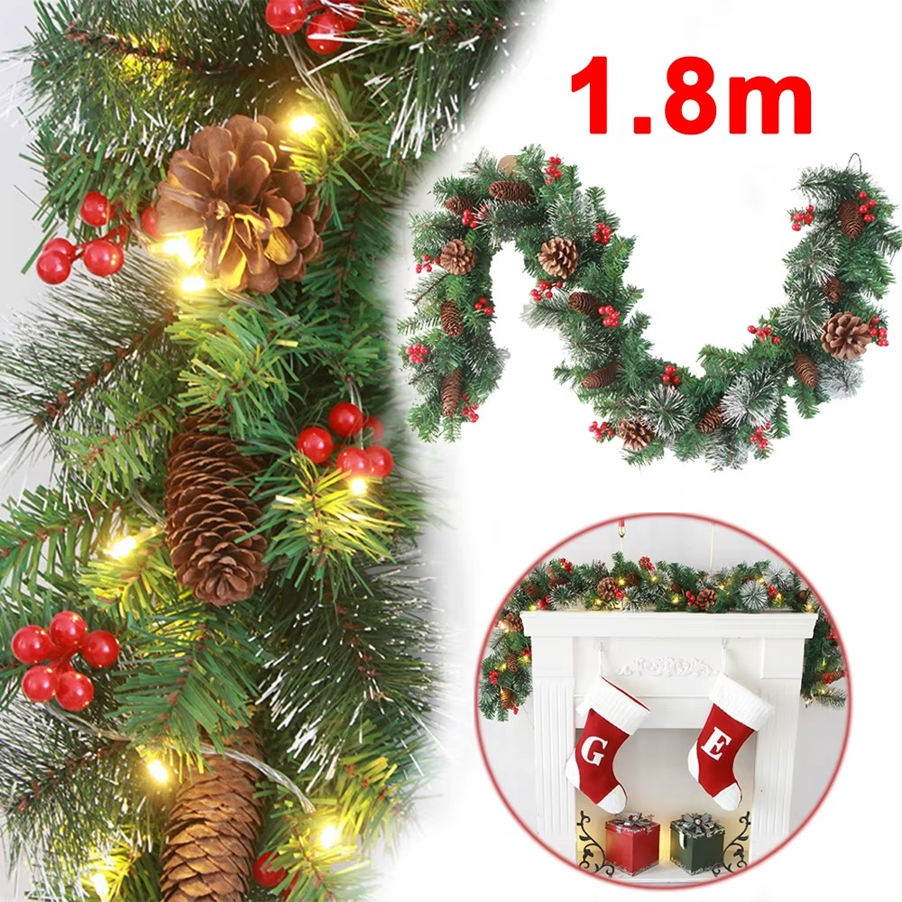 1.8M Christmas Garland Artificial Green Rattan Lights DIY Wreath Xmas Decorations Mantel Fireplace Stairs Wall Door Table Decor