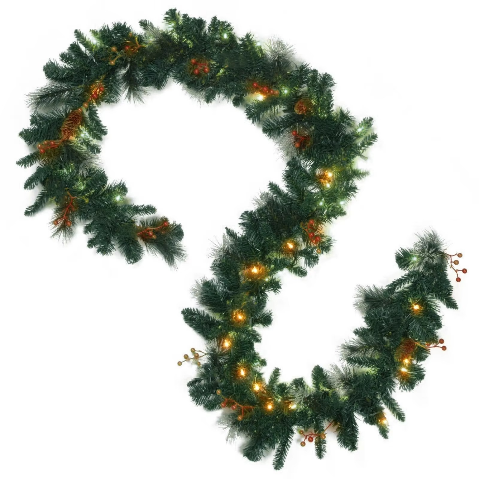 1.8m Norfolk Garland Christmas Rattan With 30 LEDs Wall Door Hanging Decor,Artificial Green Plant Christmas Party Decorations
