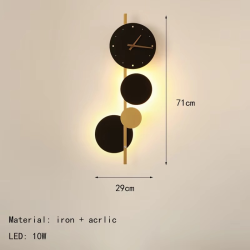 Nordic High-End Iron Acrylic Clock Light LED Decor Home Wall Lamp Bar Bedroom Foyer Dining Room Lighting Fixtures