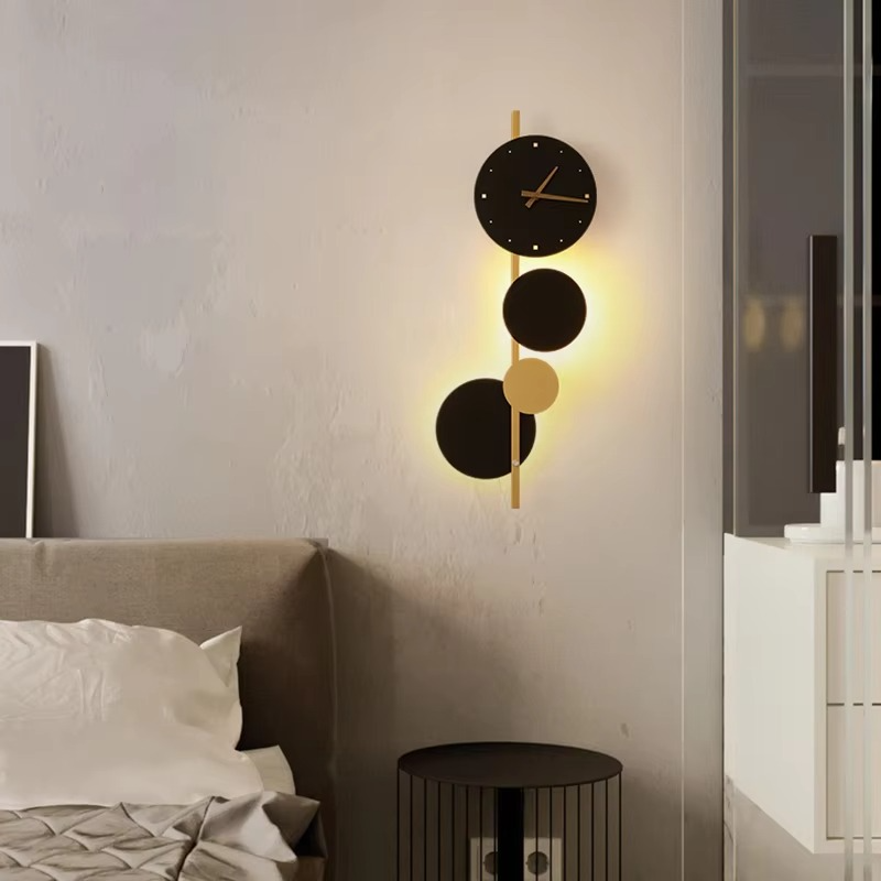 Nordic High-End Iron Acrylic Clock Light LED Decor Home Wall Lamp Bar Bedroom Foyer Dining Room Lighting Fixtures