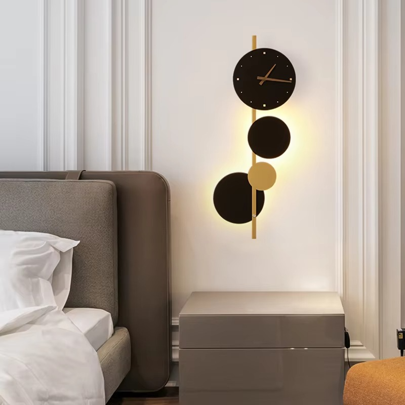Nordic High-End Iron Acrylic Clock Light LED Decor Home Wall Lamp Bar Bedroom Foyer Dining Room Lighting Fixtures