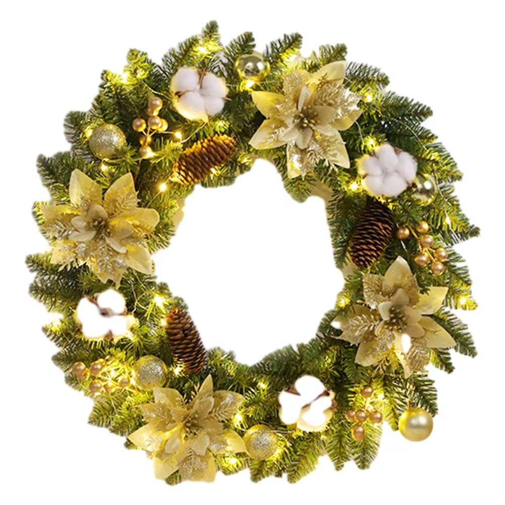 Christmas Door Decor Wreaths with Spruce Pine Cones Berry Ball 40CM Hanging Garlands Realistic PVC Light Up for Home Party Decor