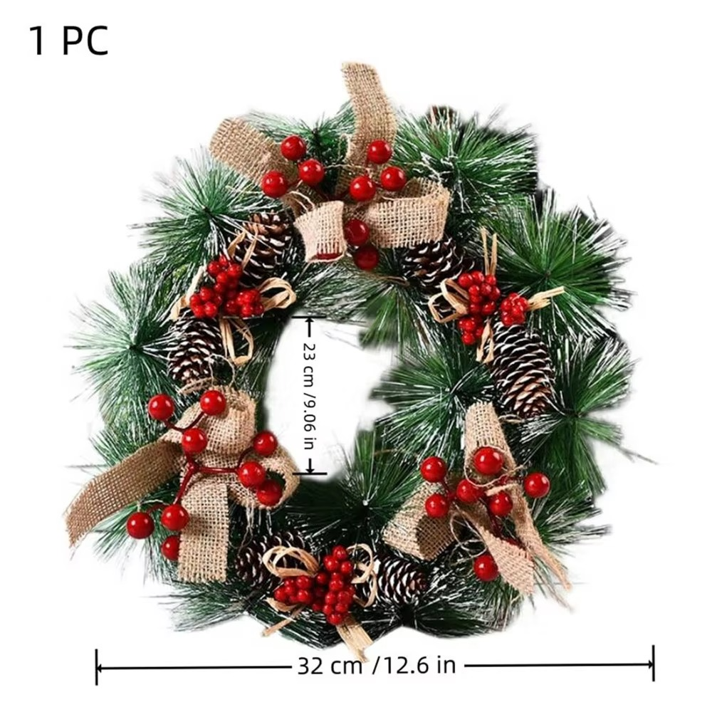 Christmas Wreath Artificial Berry Door Decoration, 32cm Faux Leaf Xmas Decor, Holiday Home Ornament, Festive Indoor Outdoor Use