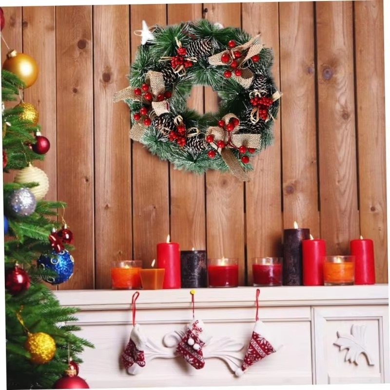 Christmas Wreath Artificial Berry Door Decoration, 32cm Faux Leaf Xmas Decor, Holiday Home Ornament, Festive Indoor Outdoor Use