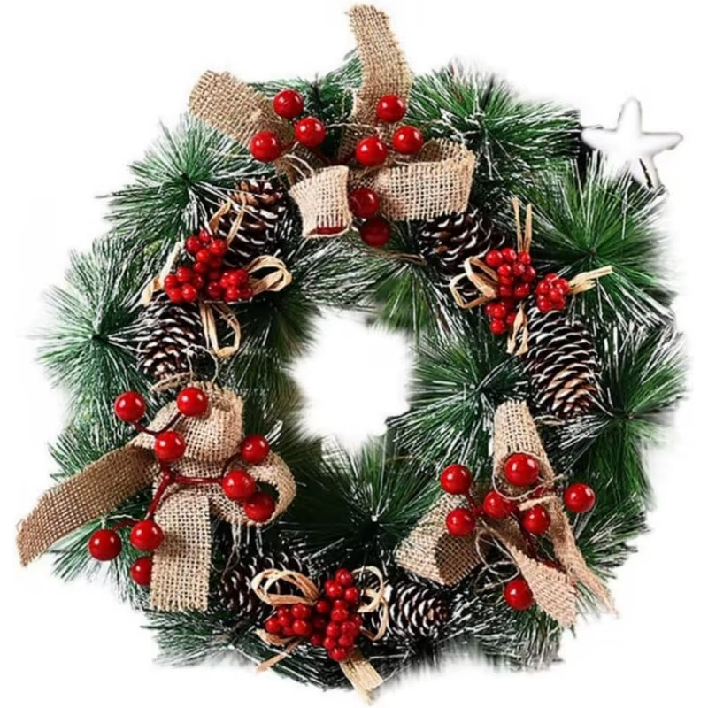 Christmas Wreath Artificial Berry Door Decoration, 32cm Faux Leaf Xmas Decor, Holiday Home Ornament, Festive Indoor Outdoor Use