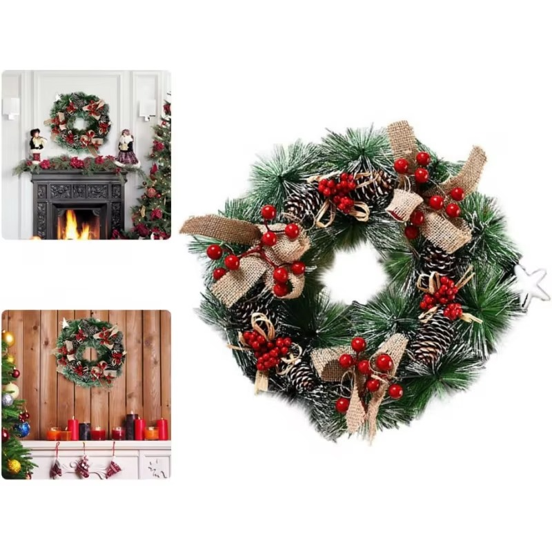 Christmas Wreath Artificial Berry Door Decoration, 32cm Faux Leaf Xmas Decor, Holiday Home Ornament, Festive Indoor Outdoor Use
