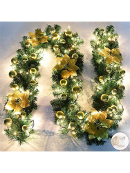 2.7M Christmas LED Rattan Garland Decorative Artificial Flower Pine Tree Ornament Xmas Party Home Fireplace Door Stairs Decor