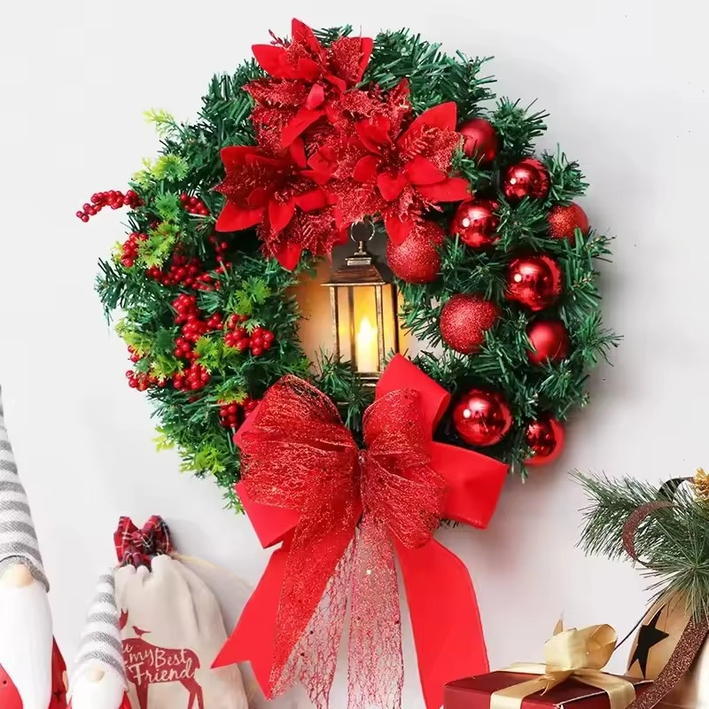 Christmas Wreath for Front Door Red Gold Window Wall Door Decorations 2024 Christmas Garland Ornament Guirnalda Navidad