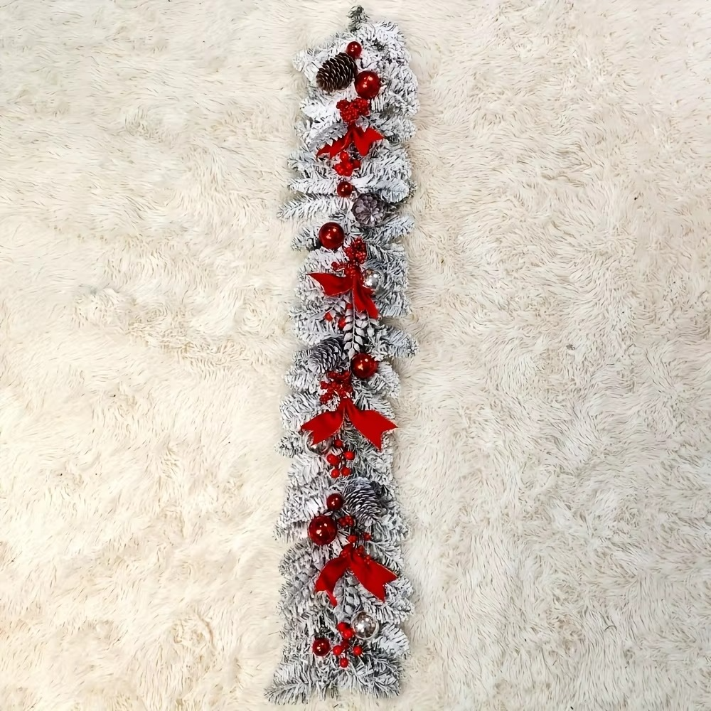 1.2/1.5m Christmas Rattan For Front Door Flocked Vine Wall Hanging Garland Wreath Door Curtain Staircase Fireplace Decor Props