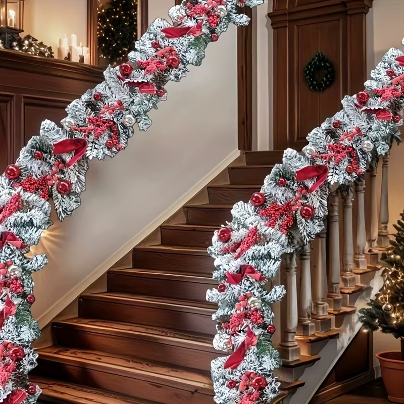1.2/1.5m Christmas Rattan For Front Door Flocked Vine Wall Hanging Garland Wreath Door Curtain Staircase Fireplace Decor Props