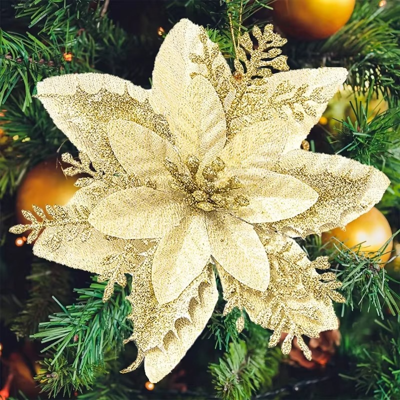 15PCS Sparkling Gold Flower Clips - Christmas Decorations, Suitable for Spring and Winter Holidays, Wreath Decoration