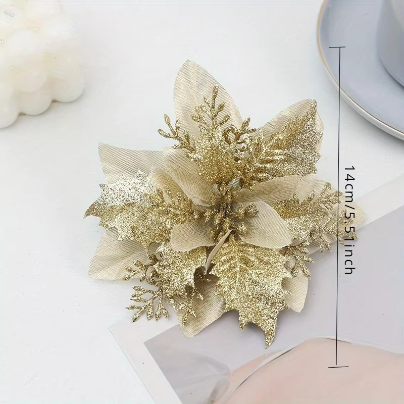 15PCS Sparkling Gold Flower Clips - Christmas Decorations, Suitable for Spring and Winter Holidays, Wreath Decoration