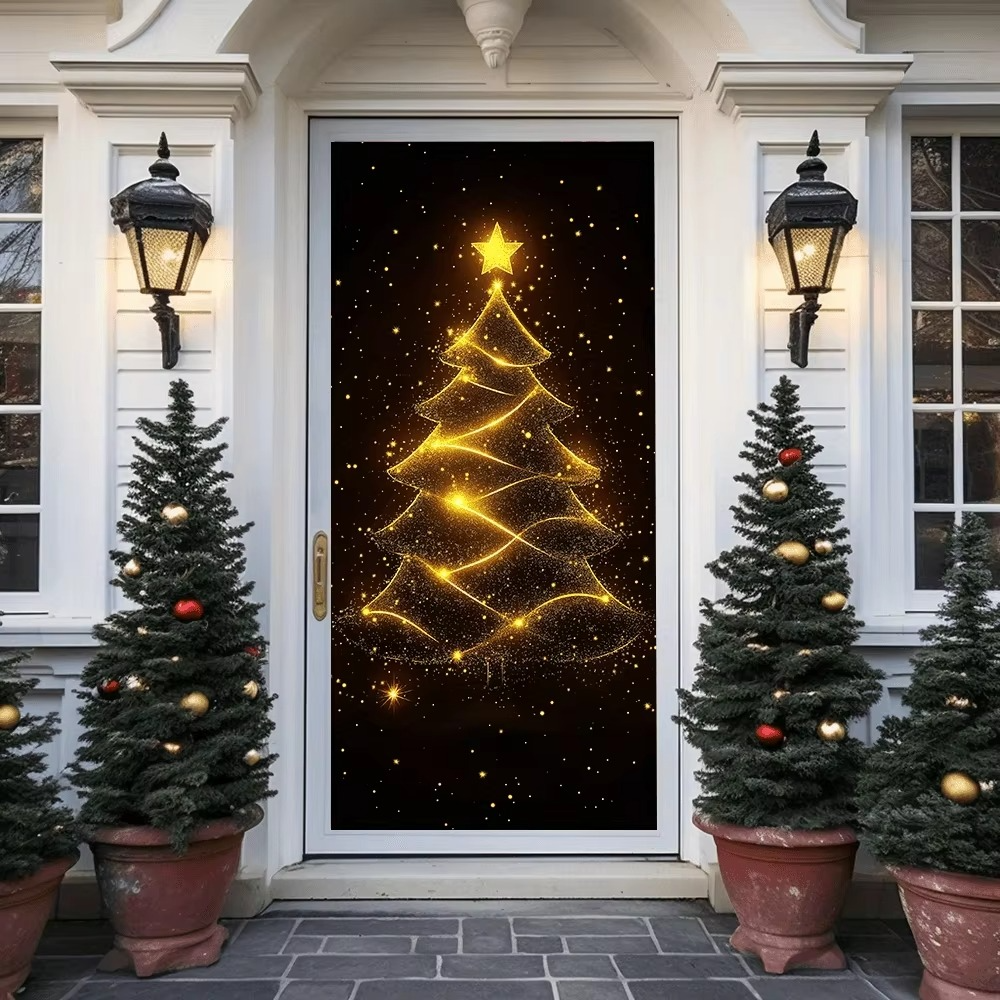 Merry Christmas Decorative Door Curtain Cartoon Christmas Bow Home Christmas Ornaments Dream Entrance Party Decoration Supplies