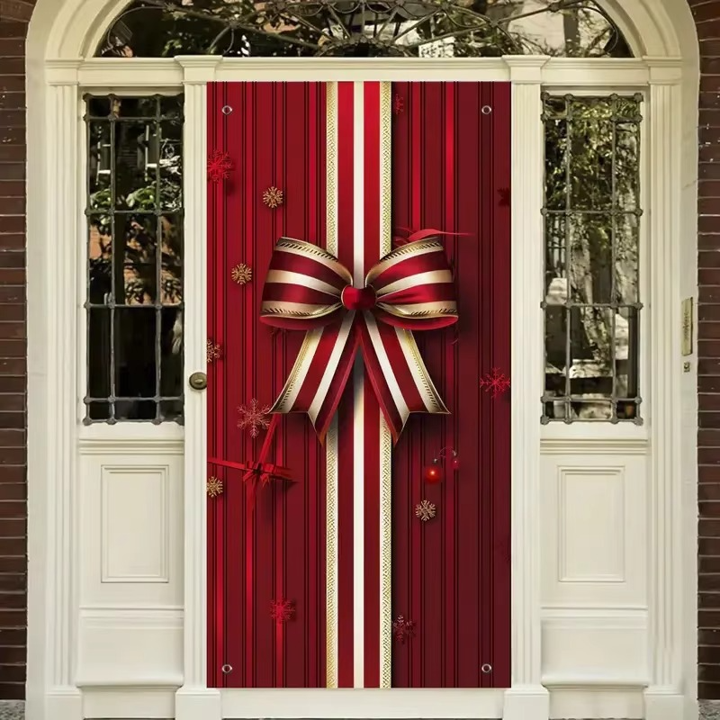 Merry Christmas Decorative Door Curtain Cartoon Christmas Bow Home Christmas Ornaments Dream Entrance Party Decoration Supplies