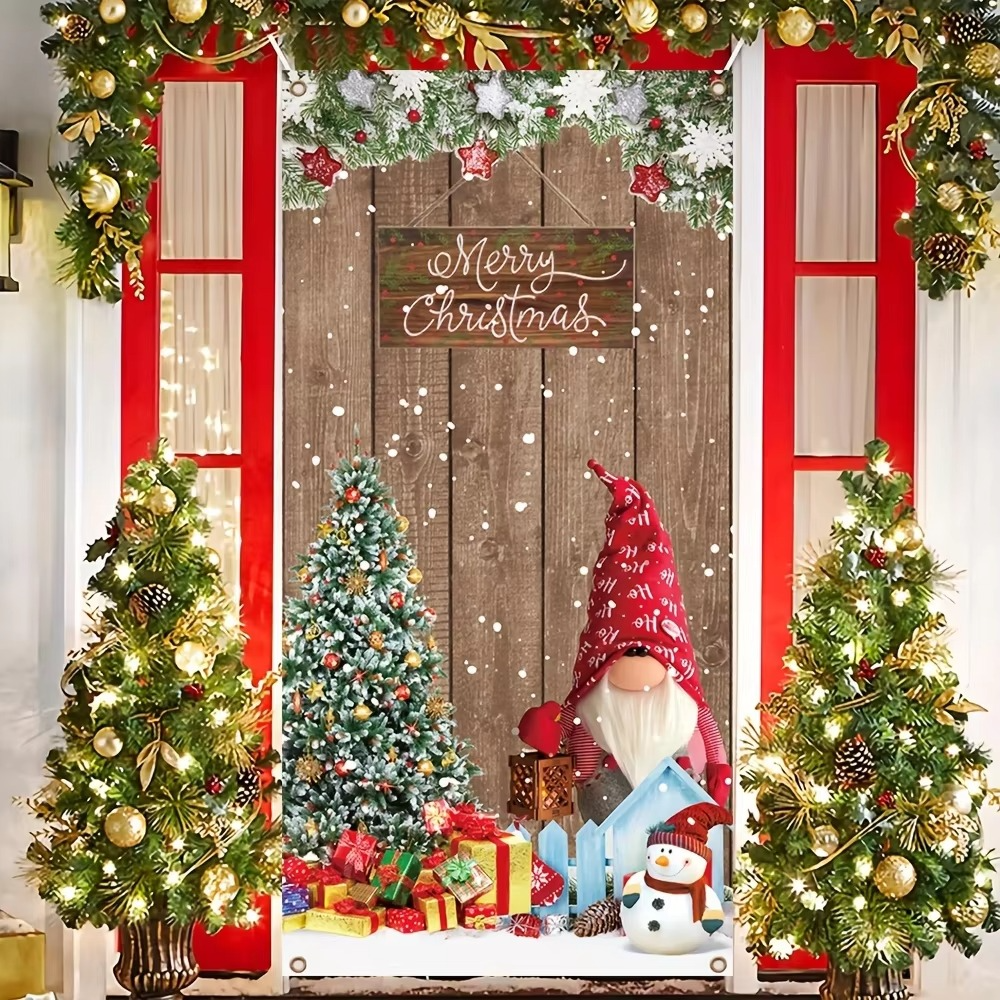 Merry Christmas Decorative Door Curtain Cartoon Christmas Bow Home Christmas Ornaments Dream Entrance Party Decoration Supplies