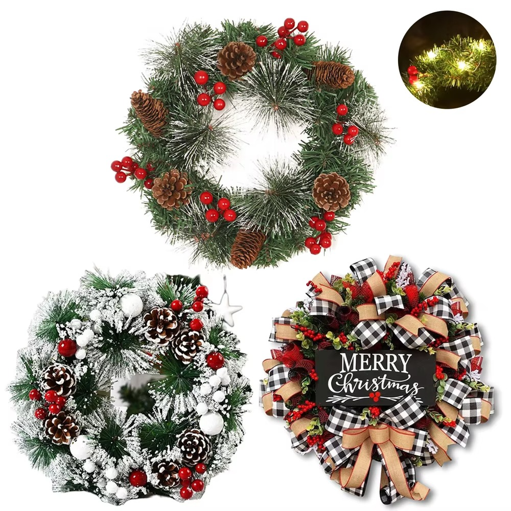 Christmas Wreath Garland Decorations Party Home Decor Wall Door Flowers New Year Hanging Wreaths Artificial Christmas Wreath