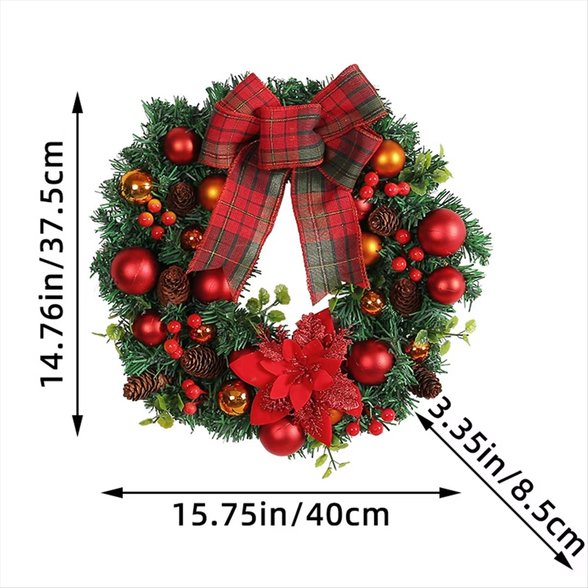 Christmas Wreath Decoration for Front Door, Christmas Wreath for Farmhouse Window Wall Fireplaces Porch Party Decor
