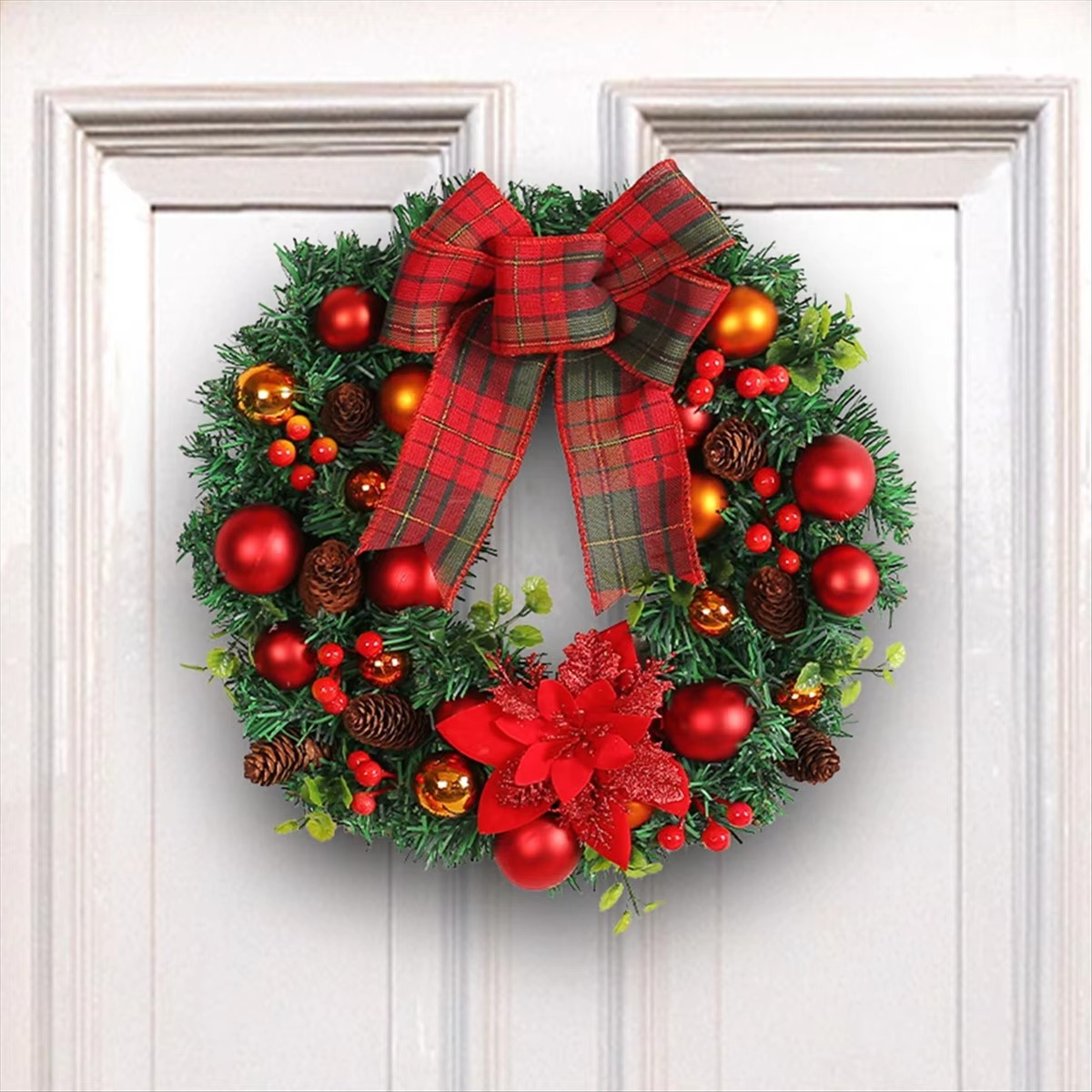 Christmas Wreath Decoration for Front Door, Christmas Wreath for Farmhouse Window Wall Fireplaces Porch Party Decor
