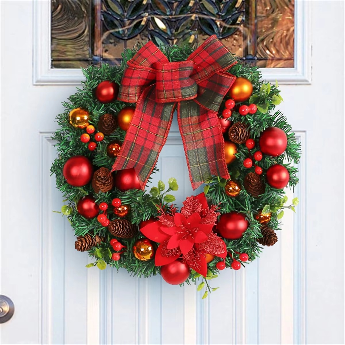 Christmas Wreath Decoration for Front Door, Christmas Wreath for Farmhouse Window Wall Fireplaces Porch Party Decor
