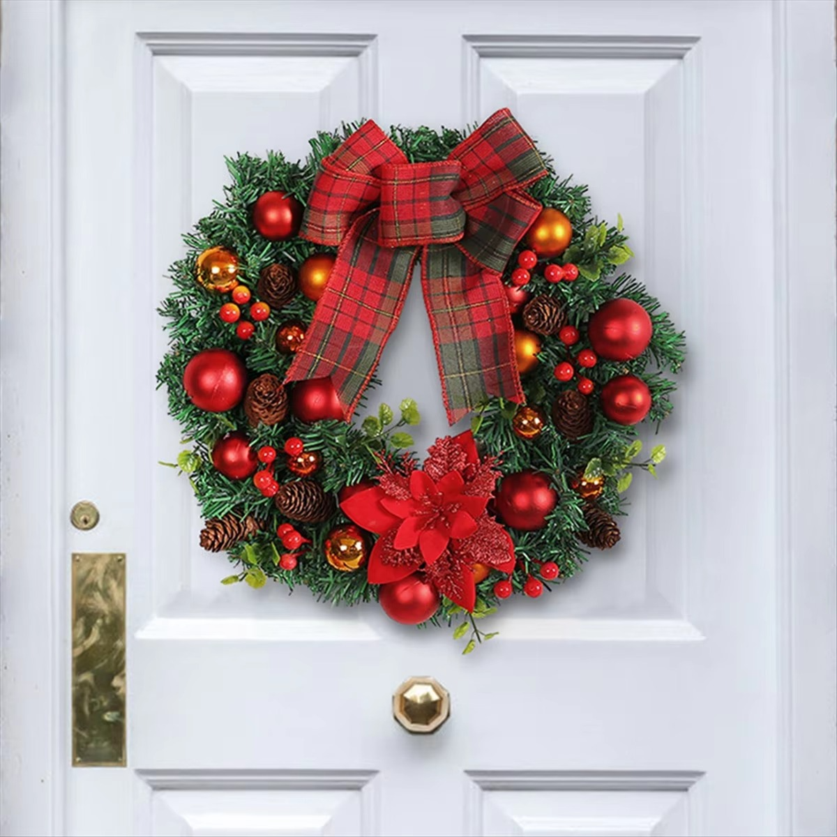 Christmas Wreath Decoration for Front Door, Christmas Wreath for Farmhouse Window Wall Fireplaces Porch Party Decor