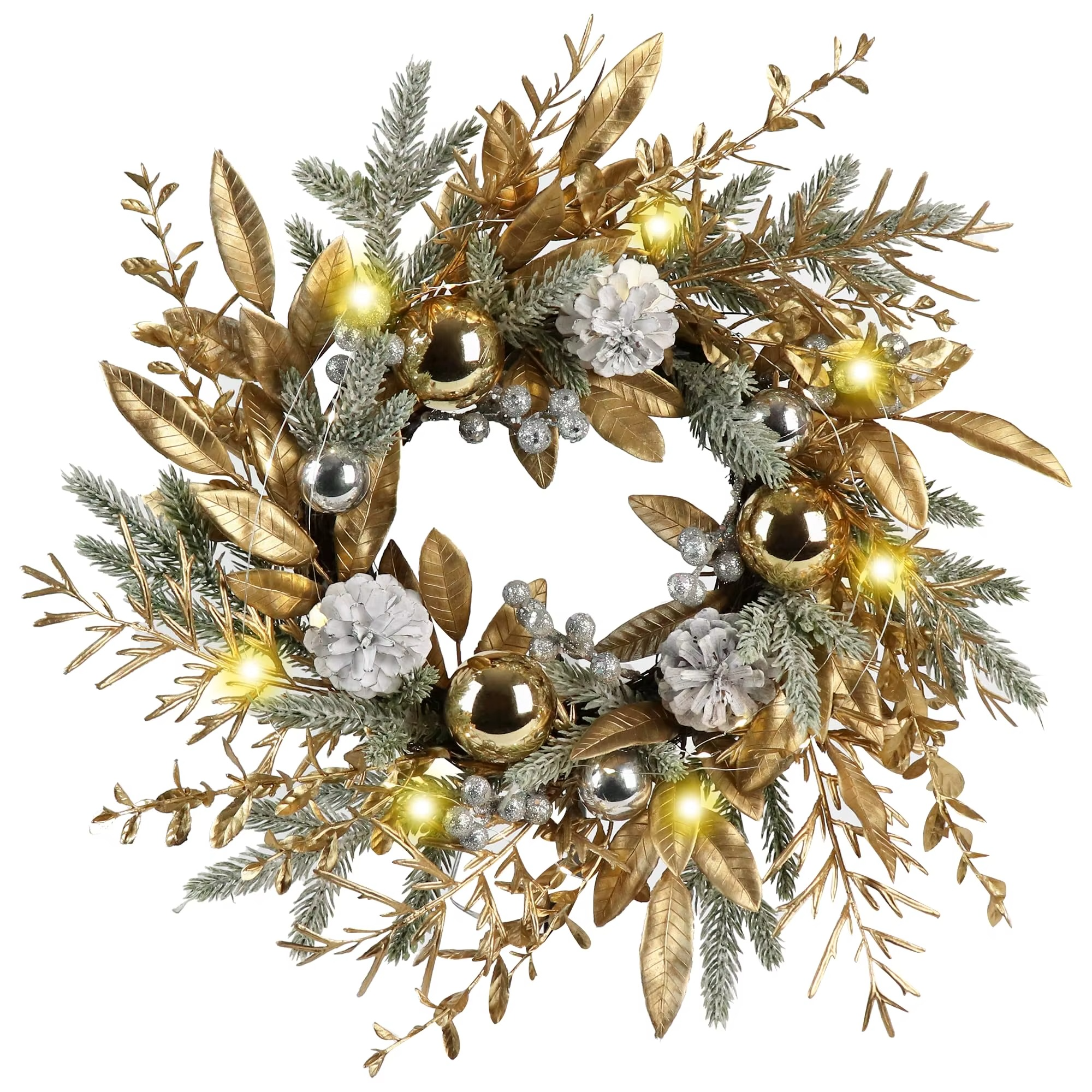 50cm Golden Christmas Wreath Door Wreath Tree Wall Decor Christmas Ornaments Artificial Pine Cone Tree Wall Window Hanging Decor