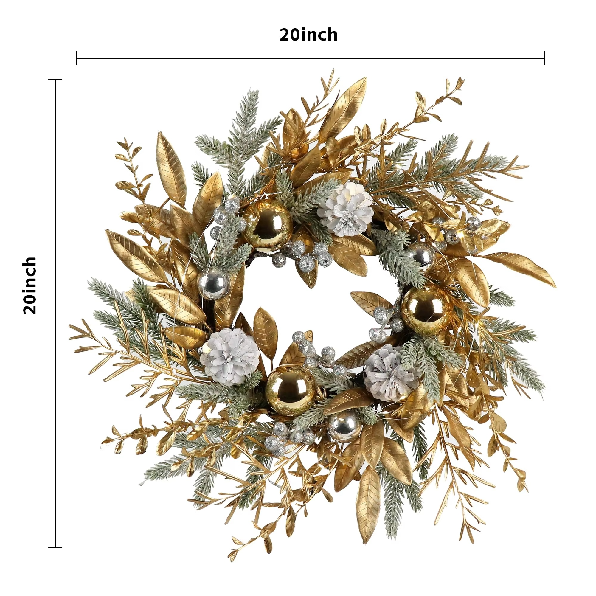 50cm Golden Christmas Wreath Door Wreath Tree Wall Decor Christmas Ornaments Artificial Pine Cone Tree Wall Window Hanging Decor