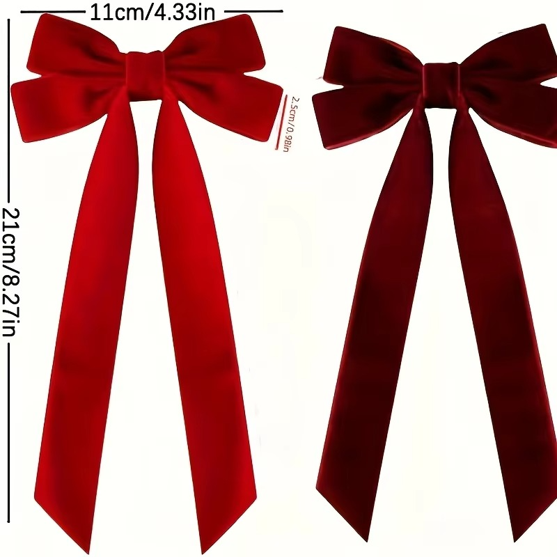 10pcs Red Velvet Christmas Tree Bows - Festive Ribbon Gift Bows for Holiday Wreaths, Decorations,and Rustic Crafts Glossy Finish