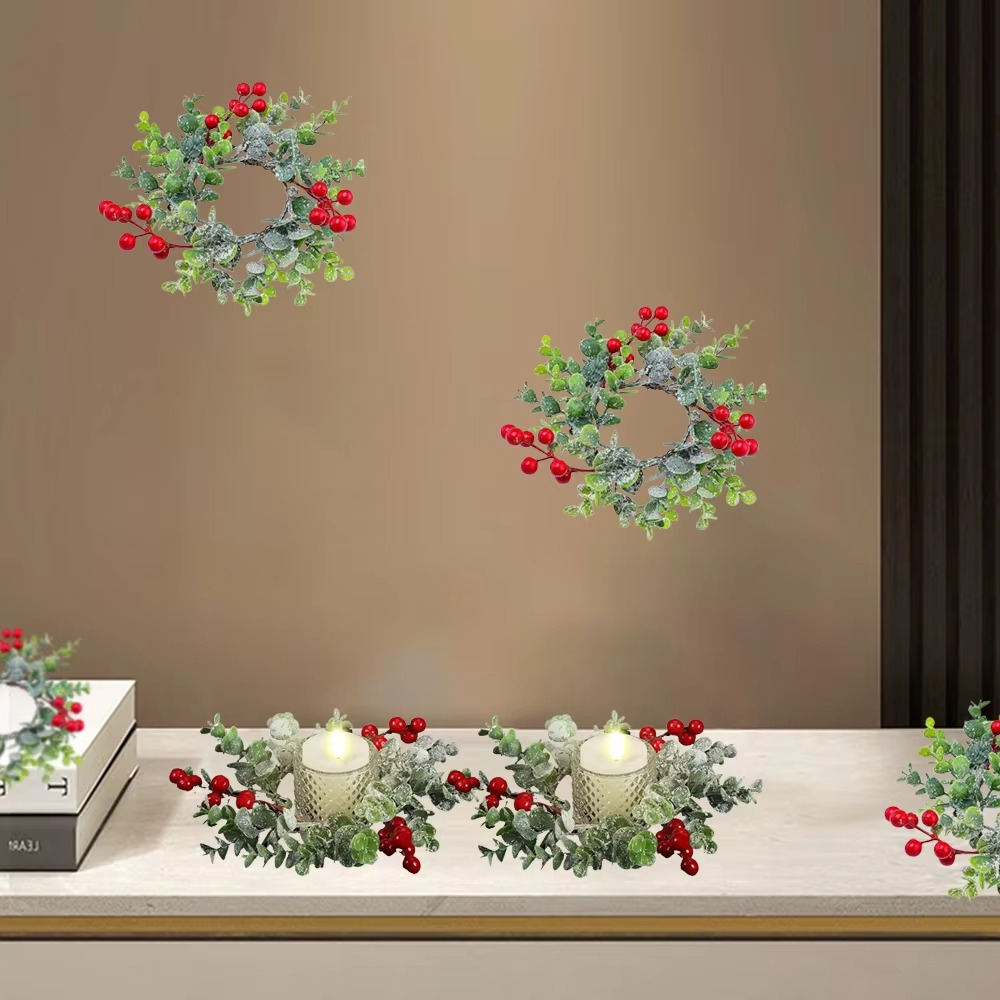 2pcs Christmas Candlestick Garland,Christmas Wreath Candle Light Artificial Plant Wreath for Weddings Christmas Party Decor