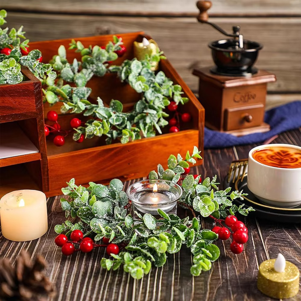 2pcs Christmas Candlestick Garland,Christmas Wreath Candle Light Artificial Plant Wreath for Weddings Christmas Party Decor